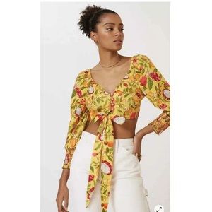 FARM RIO x ANTHRO Yellow Tropical Fruit Cropped Long Sleeve Top (Never worn!)
